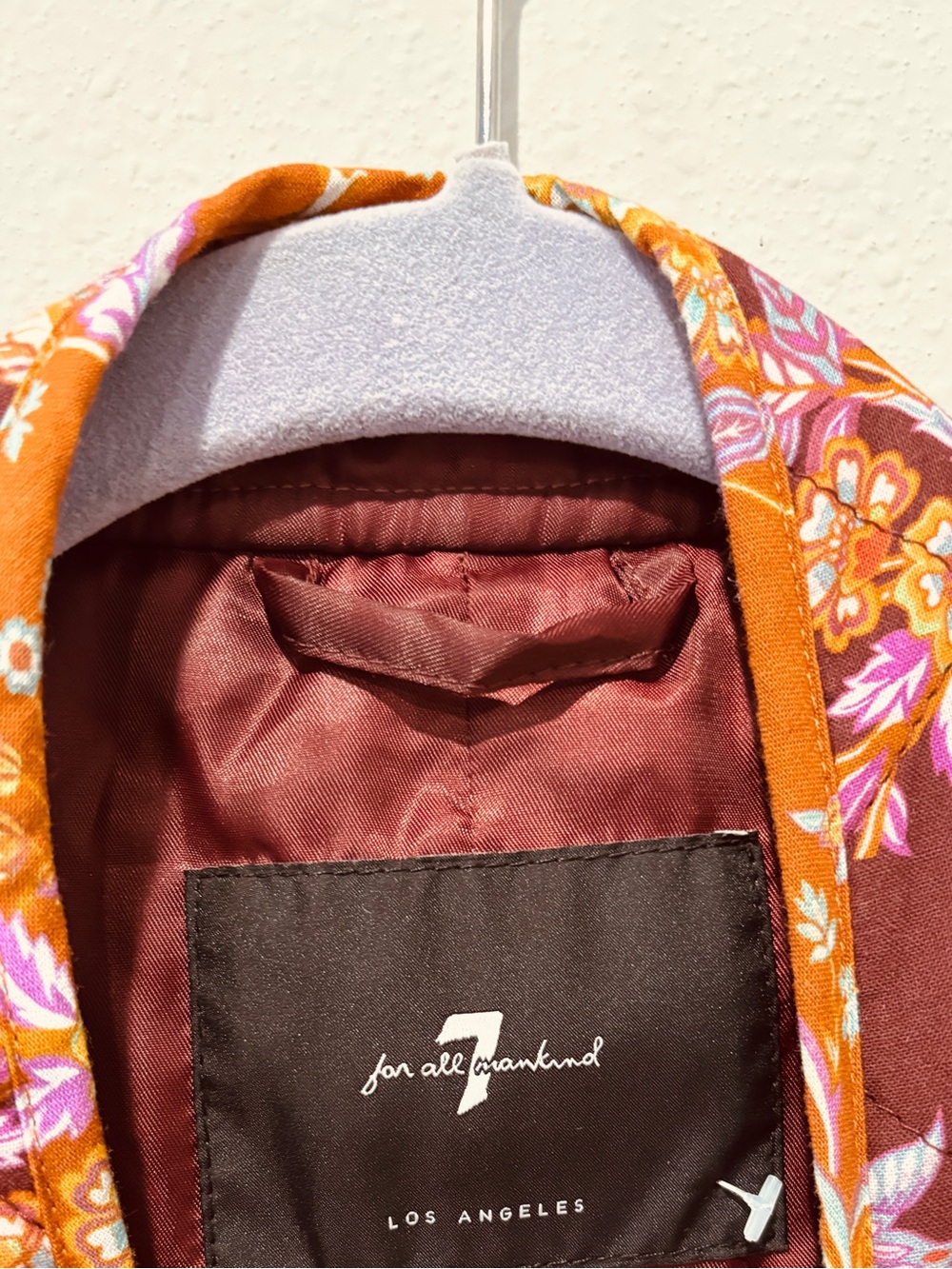 7 For All Mankind Burgundy Floral Quilted Cropped Patchwork Lightweight Fall - Picture 6 of 13